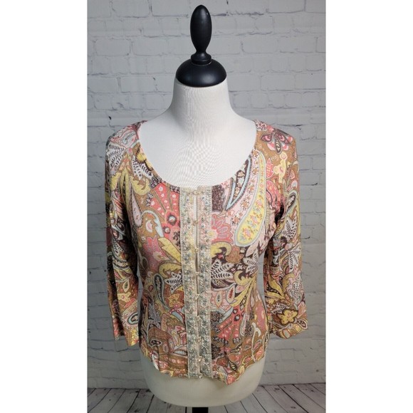 Talbots Sweaters - Vintage Talbots Petite Paisley Sweater Cardigan size PS Embellishments